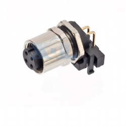 M12 Female Panel Socket Right Angle PCB Terminal