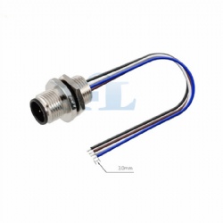 M12 Male Panel Socket Rear Fastened with Wires, M12 Thread