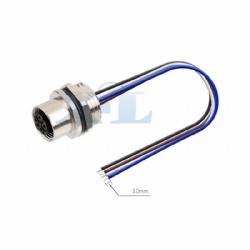 M12 Female Panel Socket Rear Fastened with Wires, M16/PG9 Thread