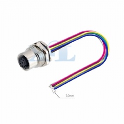 M12 Female Panel Socket Front Fastened with Wires, M16/PG9 Thread